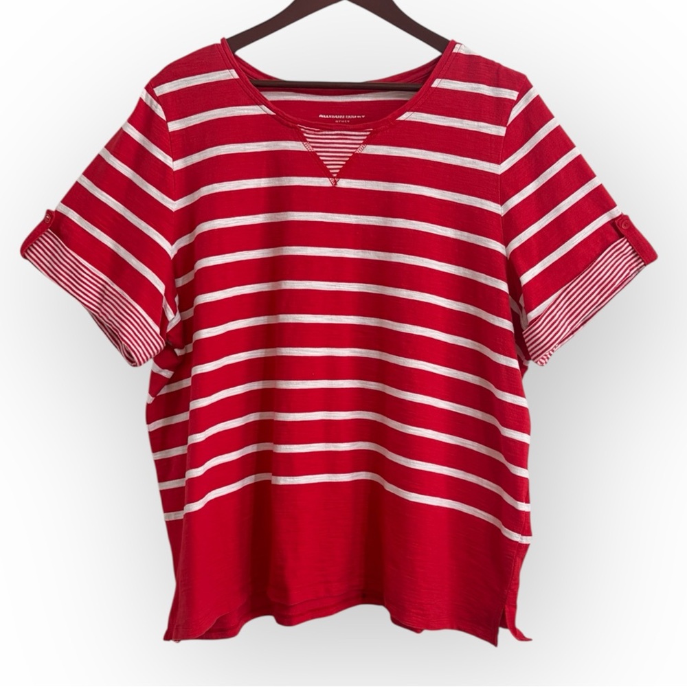 Allison Daley Red and White Striped Tee Sz 3X